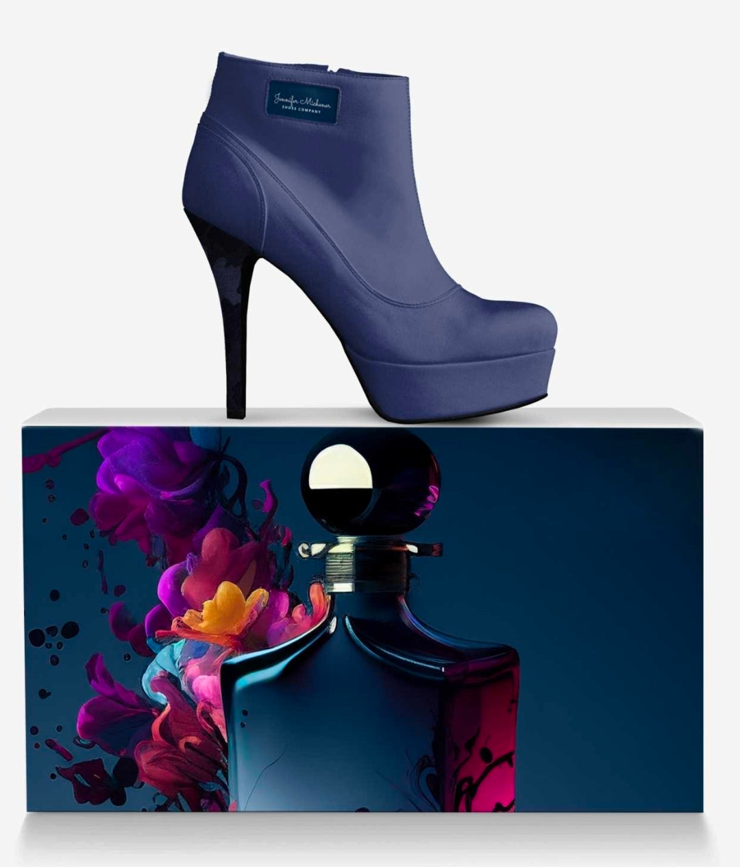 Navy Blue Vegan Leather Platform Ankle Boots