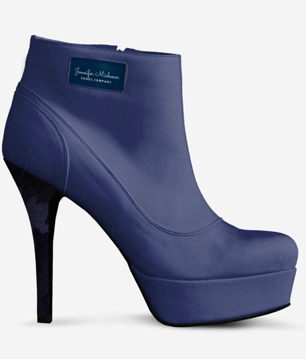Navy Blue Vegan Leather Platform Ankle Boots
