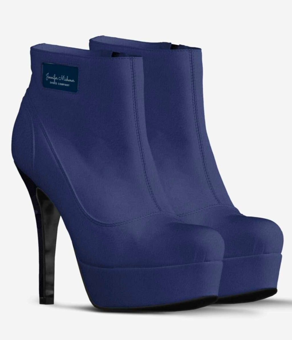 Navy Blue Vegan Leather Platform Ankle Boots