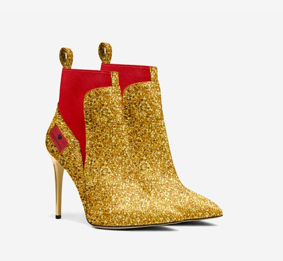 Jennifer Michener™ Luxe Gold and Red Stilettos with Gold Heels