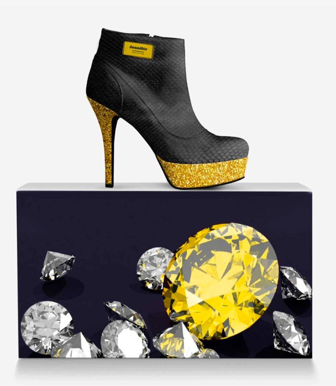 Jennifér™ Luxe Python Print Black and Gold Heels with a Gold Label