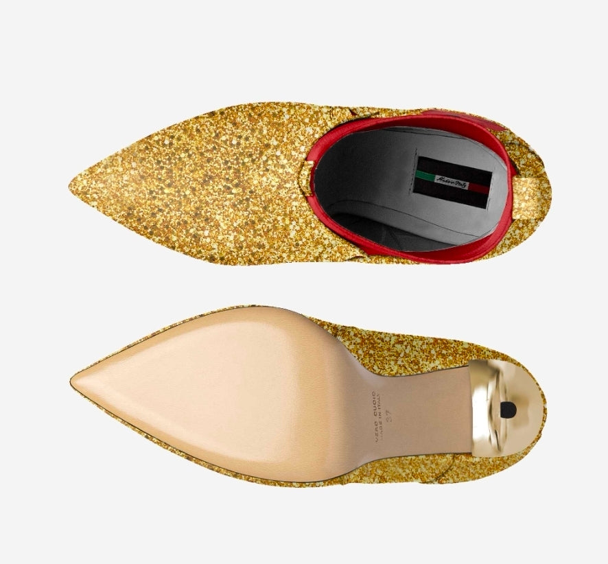 Jennifer Michener™ Luxe Gold and Red Stilettos with Gold Heels