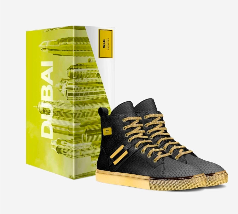 Wali™ Men's Luxe Python Print Black & Gold High Tops with Gold soles and Gold Laces