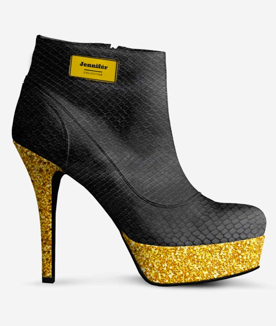 Jennifér™ Luxe Python Print Black and Gold Heels with a Gold Label