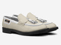Michener™ Beige and white Luxe classic loafer with blaque rubber soles and White Tassels