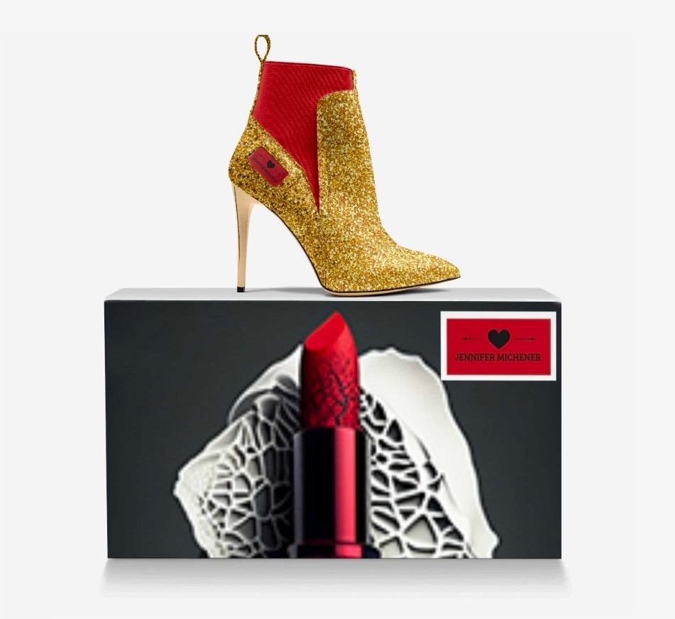 Jennifer Michener™ Luxe Gold and Red Stilettos with Gold Heels