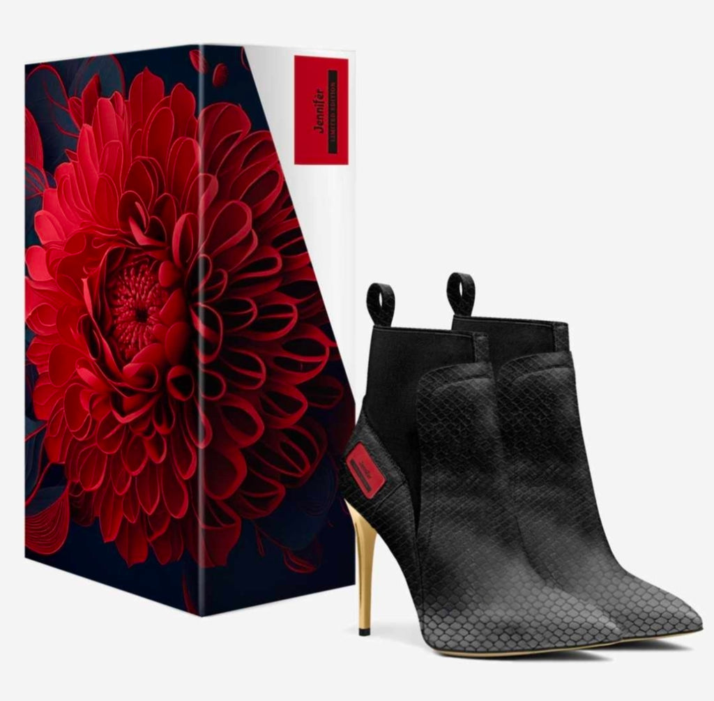 Jennifér™ Luxe Python Print Stilettos with Gold heels & Red Label
