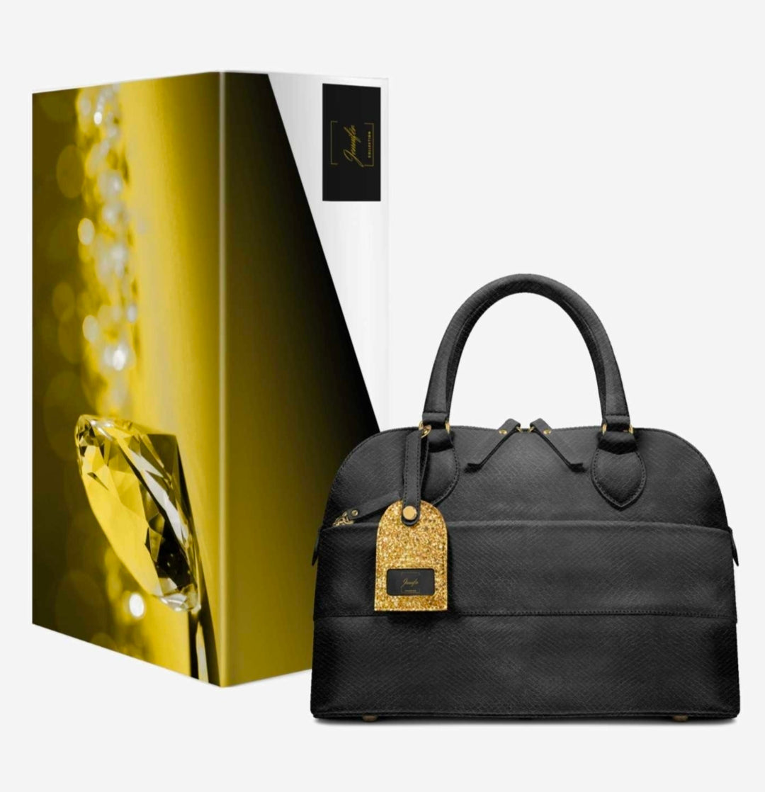 Jennifér™ Collection Luxe Python Print Blaque Hand bag with Gold Hangtag