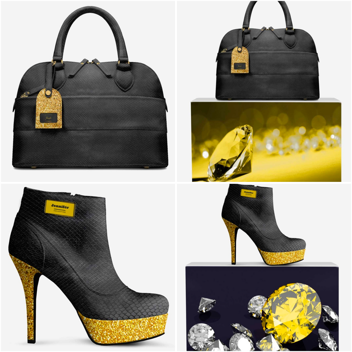 Jennifér™ Collection Luxe Python Print Blaque Hand bag with Gold Hangtag