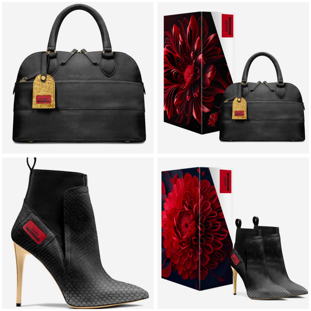 Jennifér™ Limited Edition Luxe Blaque, Gold and Red Eco-bio Premium Leather Python Print Luxe Handbag