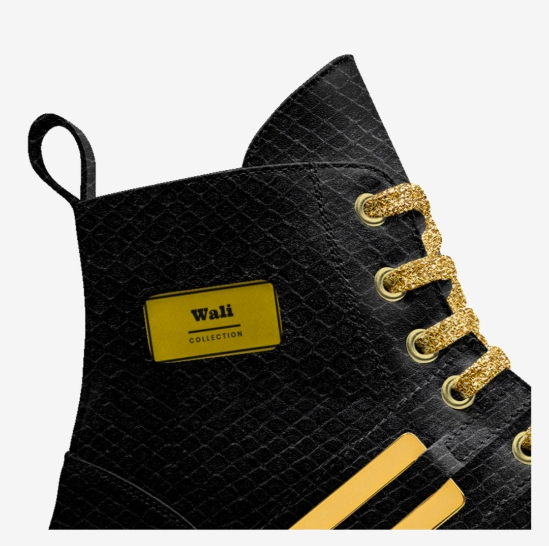 Wali™ Men's Luxe Python Print Black & Gold High Tops with Gold soles and Gold Laces