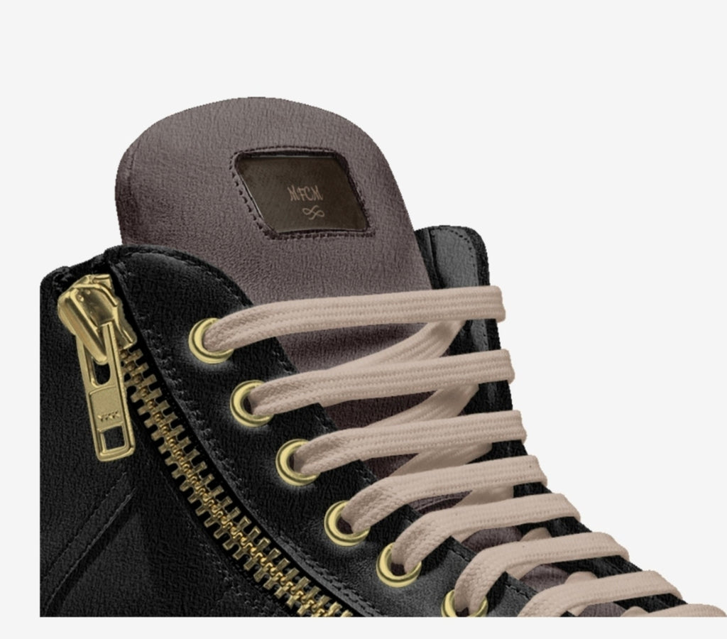 Moxex™ Blaque & Taupe Luxury High Top Sneakers with a Gold Side Zipper