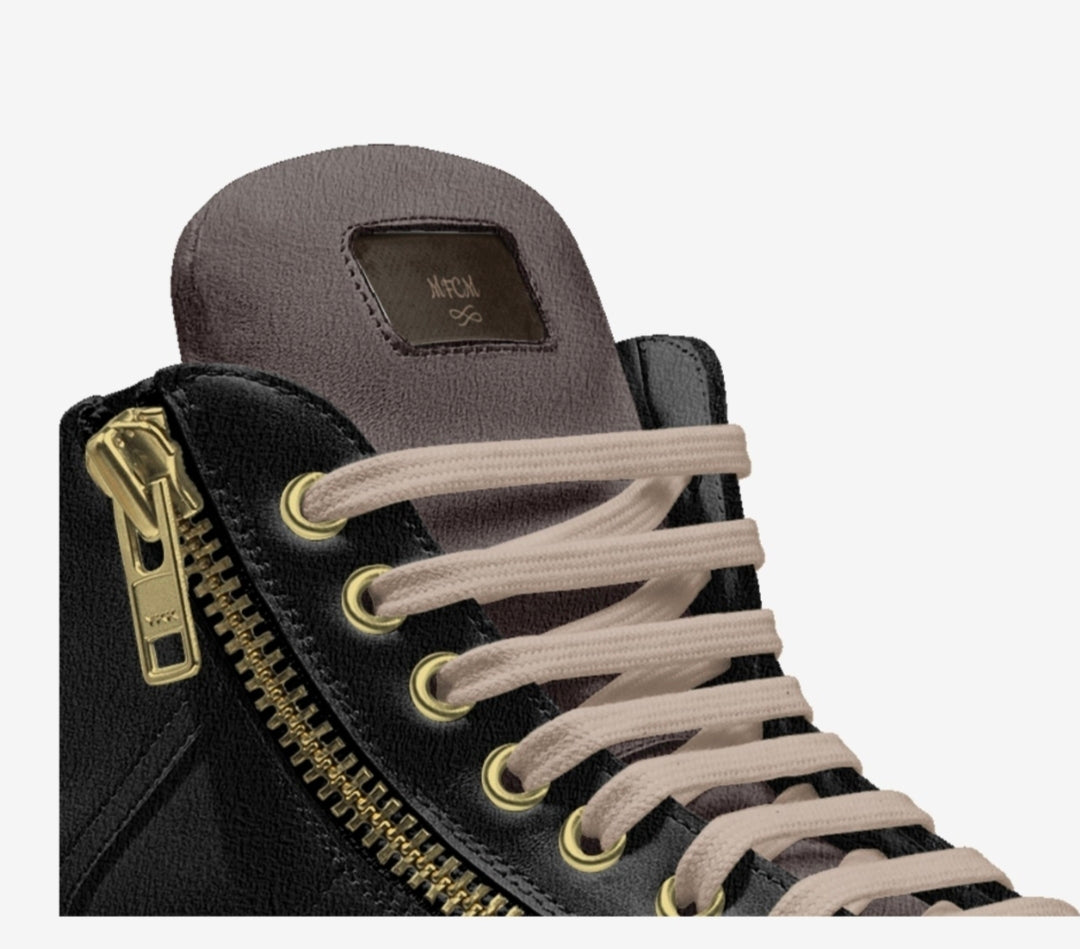 Moxex™ Blaque & Taupe Luxury High Top Sneakers with a Gold Side Zipper
