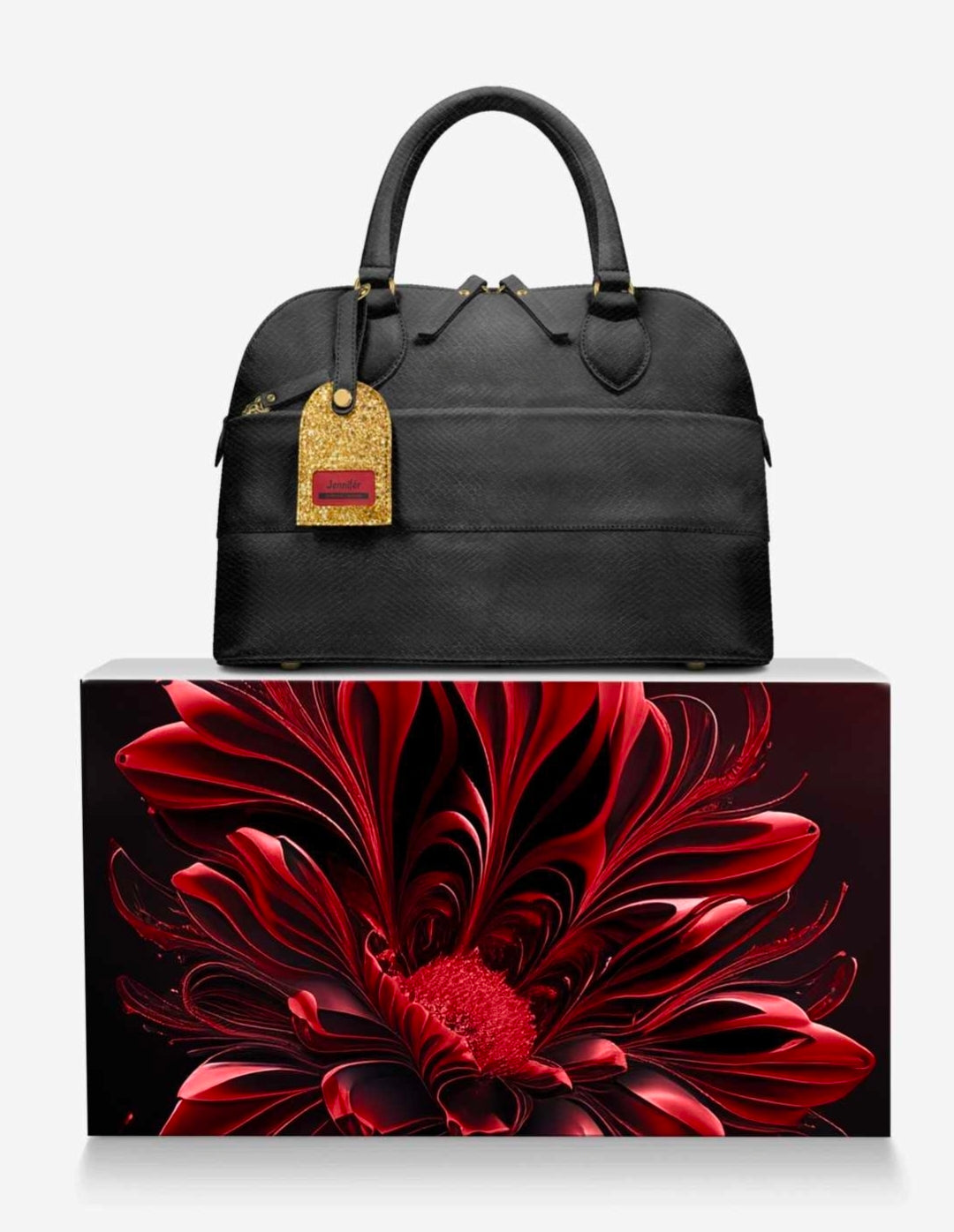 Jennifér™ Limited Edition Luxe Blaque, Gold and Red Eco-bio Premium Leather Python Print Luxe Handbag