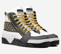 Wali™ Luxe Blaque, White and Gold studded high-tops with Gold laces and a side Zipper