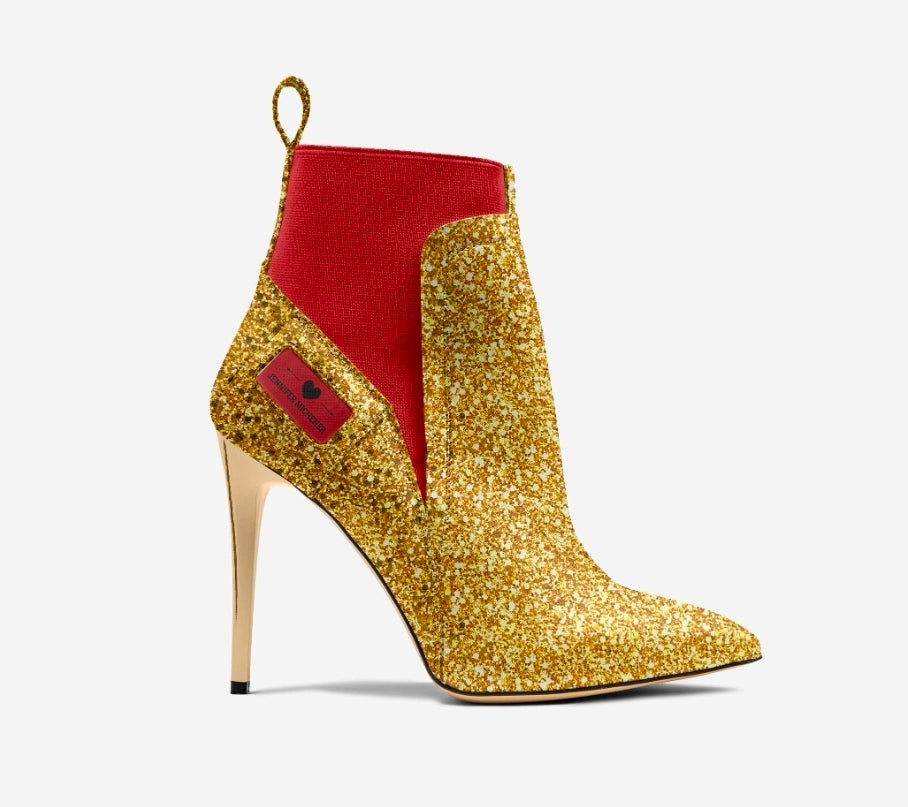 Jennifer Michener™ Luxe Gold and Red Stilettos with Gold Heels