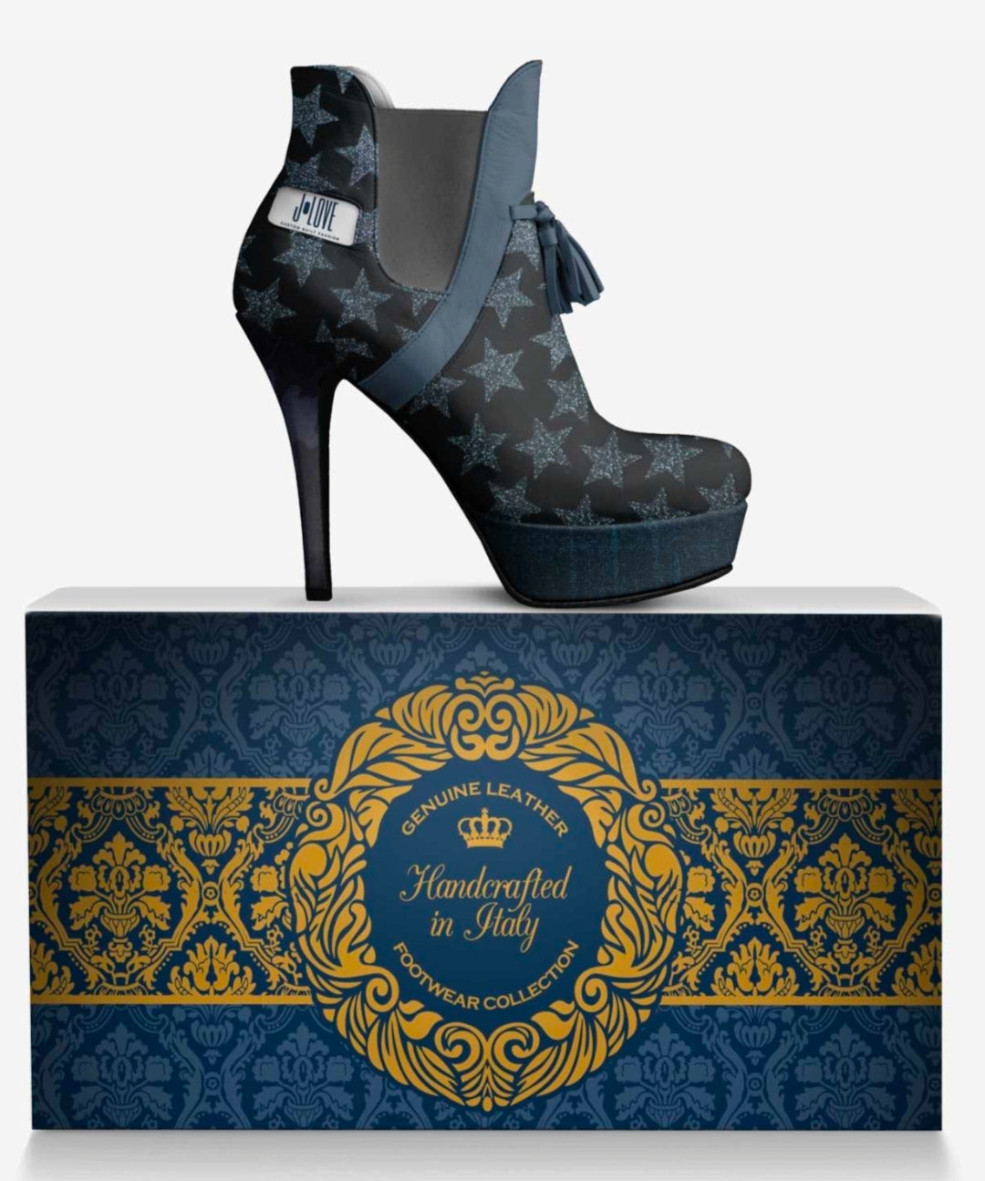 J•LOVE™ Luxe Blue Star Stiletto Platform Boots