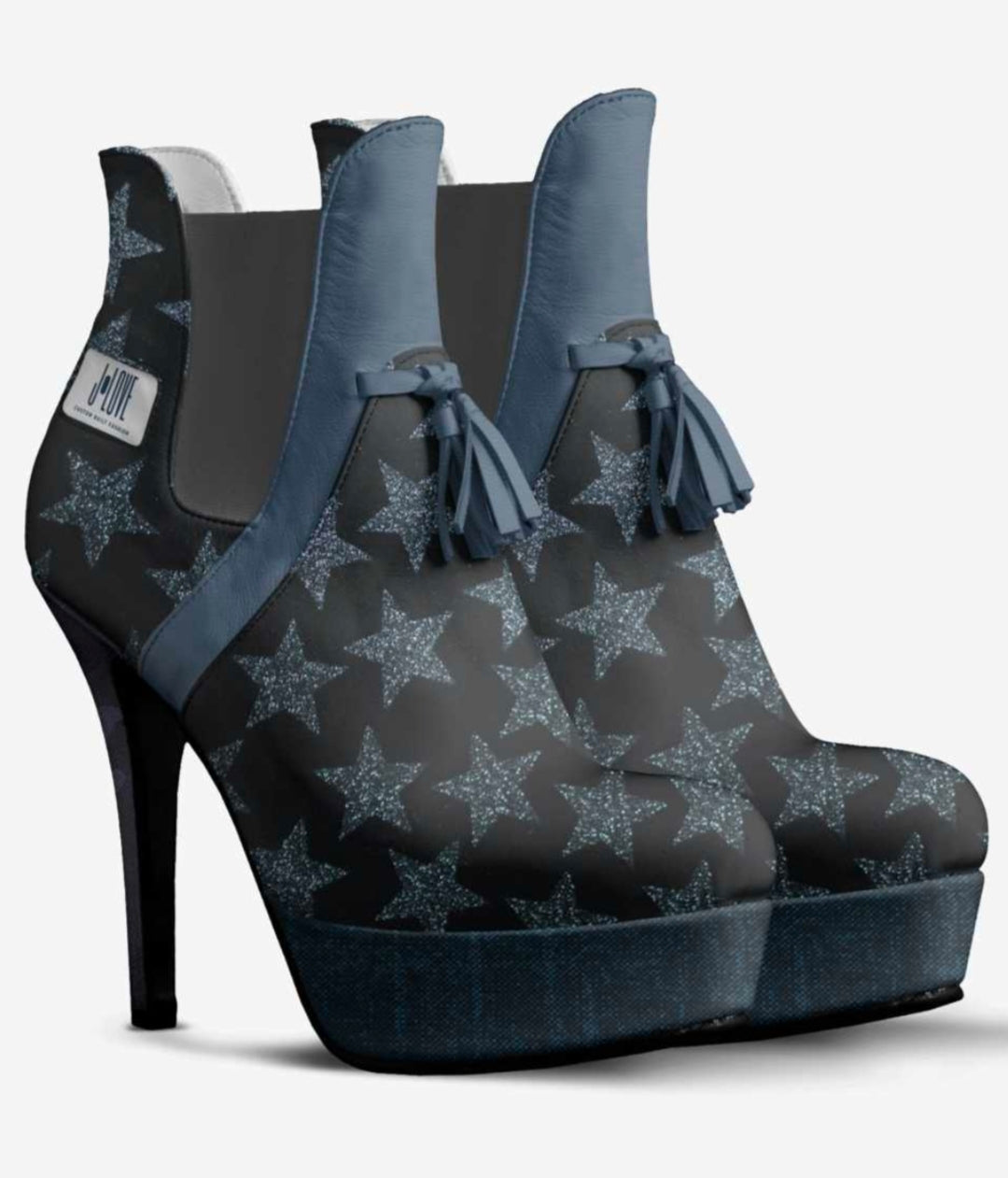 J•LOVE™ Luxe Blue Star Stiletto Platform Boots